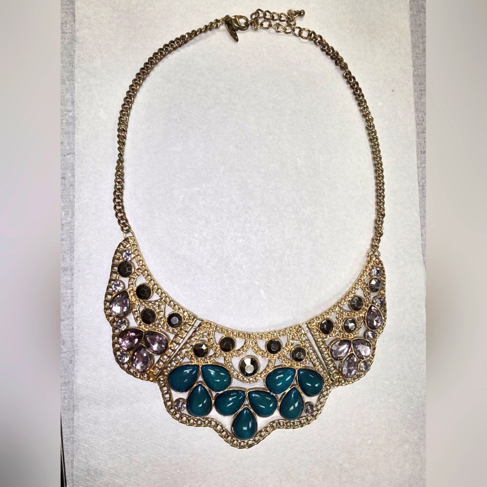 Cubic Zirconia Green Bib Fashion Necklace